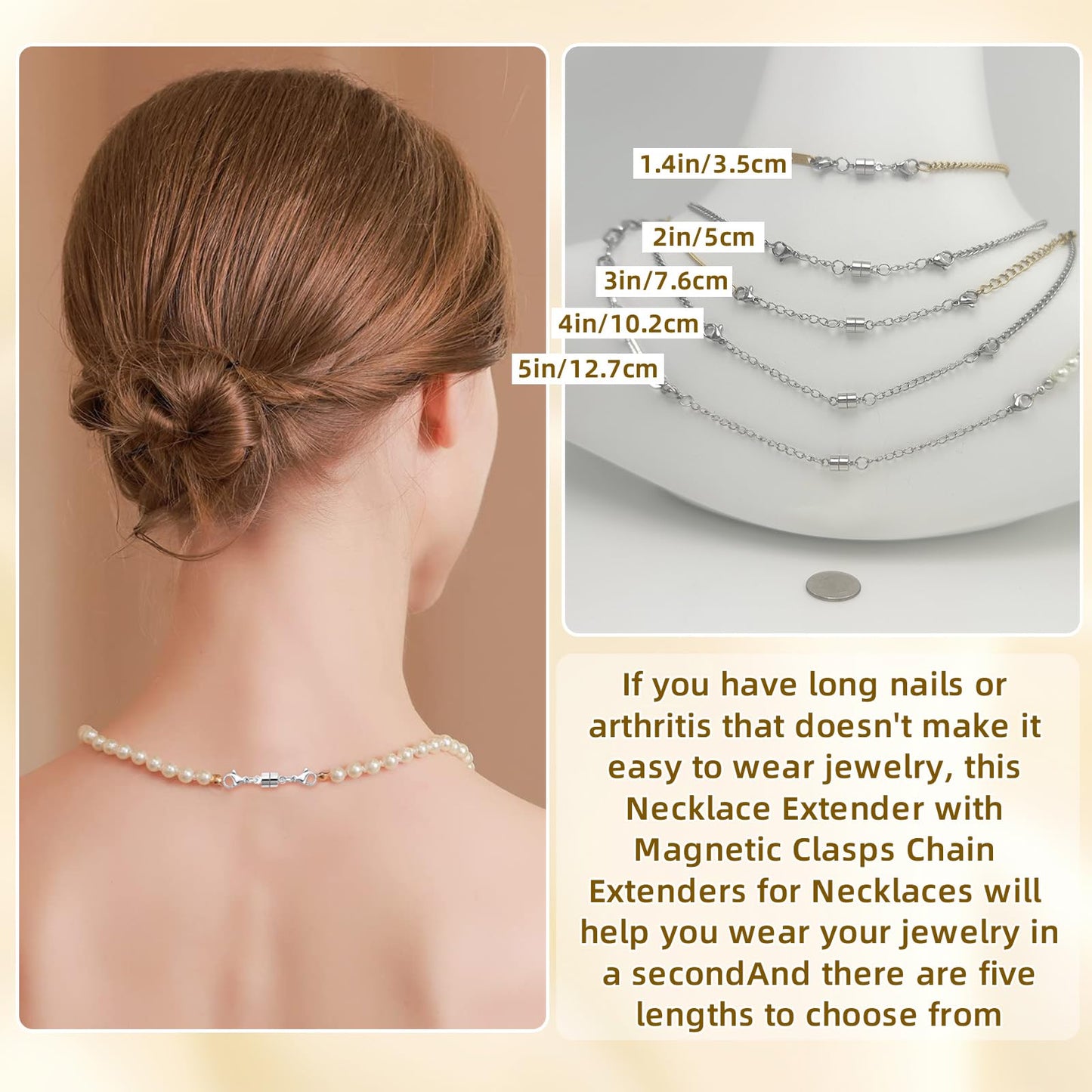 MKCYD Necklace Extender with Magnetic Clasps, Silver Magnetic Necklace Clasps and Closures with Necklace Extenders for Women