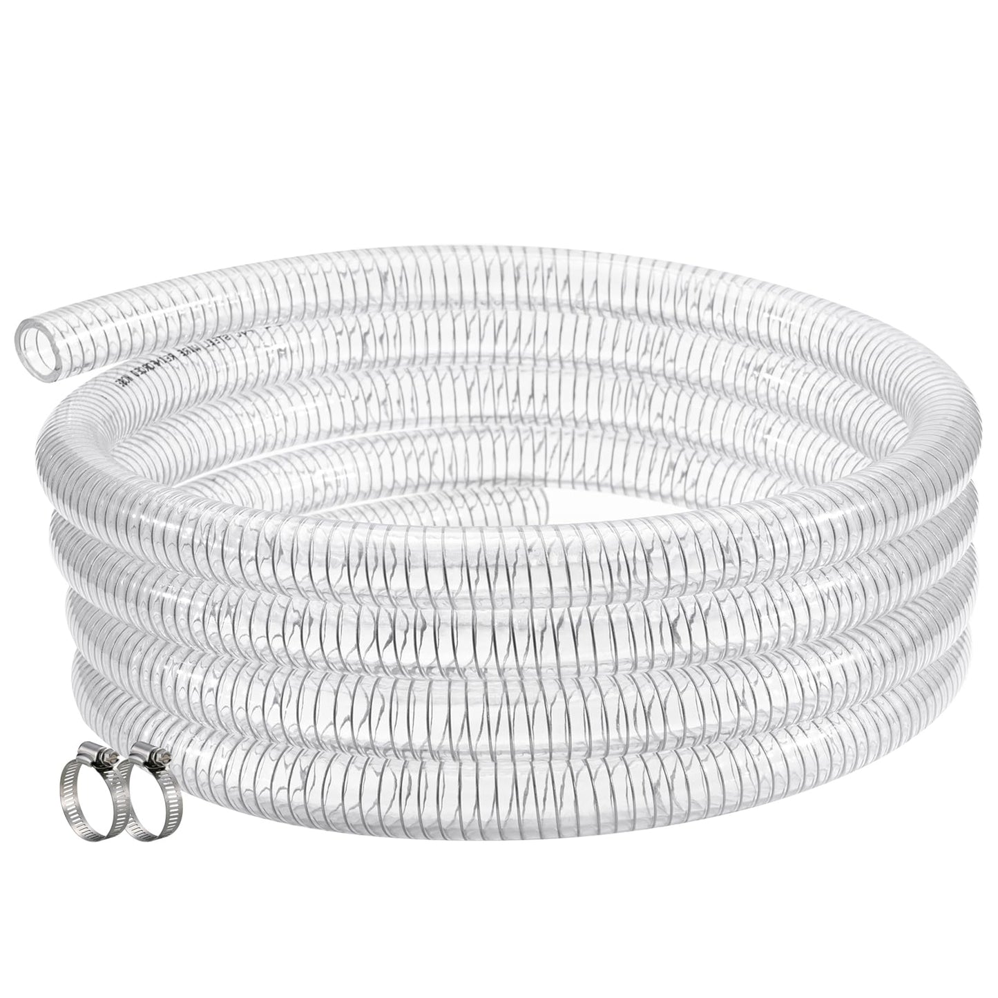 ZY-hosetube Wire Reinforced Hose 1" id - 25ft Clear Heavy Duty Suction Line Plastic Flexible Vinyl Tubing with Spiral Steel Wire, Drain Water Fuel Powder for Boat Marine Bilge Pump, with 2 clamps