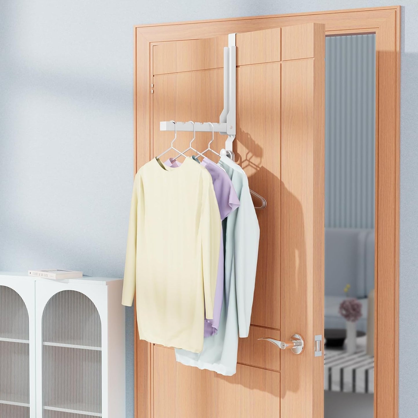 2 Pack Heavy Duty Over the Door Hanger, Compact Foldable Over Door Hook, Portable Compact Over Door Drying Rack for Laundry, Metal Over the Door Clothes Hanger, Rustproof & Waterproof (White)