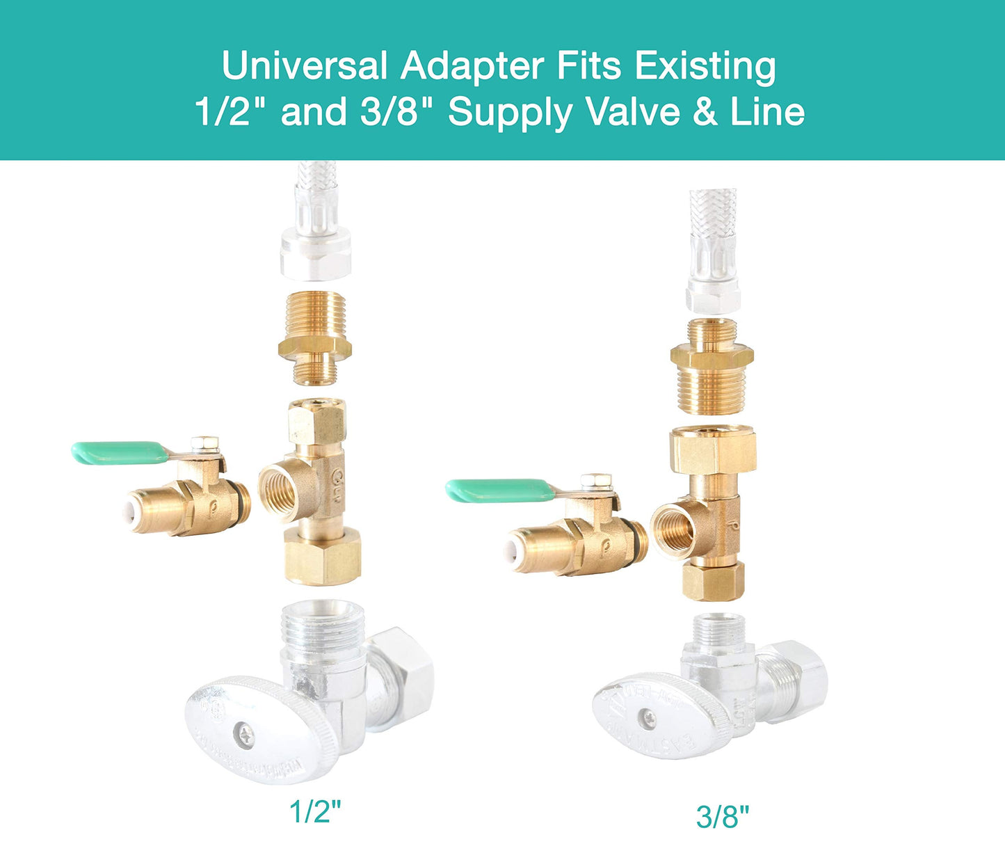 Ice Maker Fridge Quick Installation Kit with 25' Feet Tubing for Drinking Water Appliance Water Line, Solid Brass Stop Tee and Valve, 1/4" Fittings