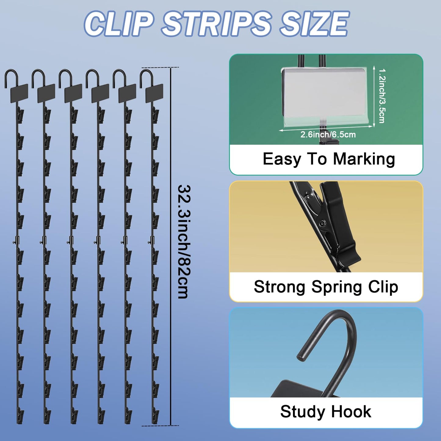 Ngdiluxury Hanging Merchadise Strips with Hooks,32 inches Chip Display Rack Stand 72 Clips Potato Chip Bag Holder with Label Headers Metal Retail Display Rack for Snack Candy 6Pcs Black