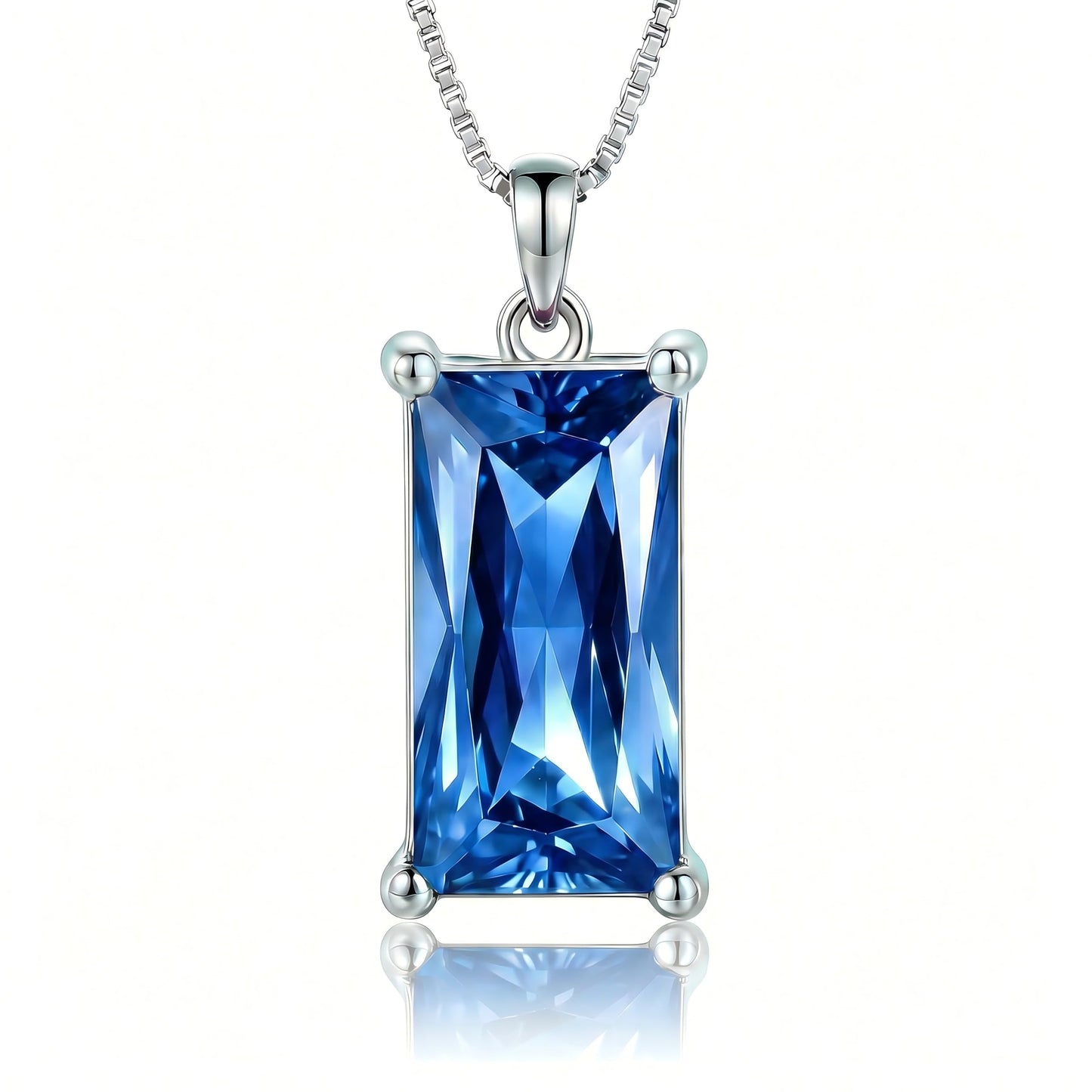 Kuschelkatze 8mm x 16mm Square September Birthstone Sapphire Pendant Necklace – Fashion charming Sterling Silver Gift for women