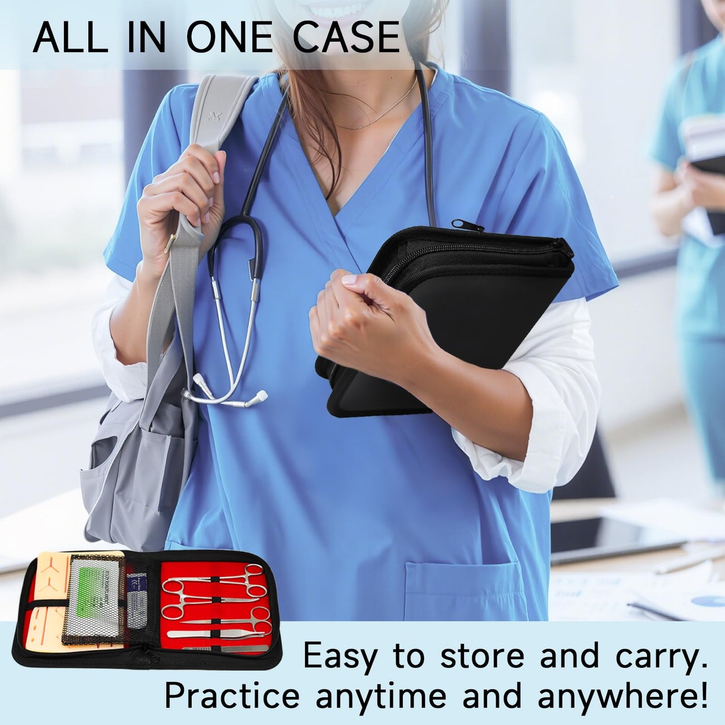 Suture Practice Kit for Medical Students - Suturing Kit Suture Pad with Pre-Cut Wounds, Suturing Threads & Tools, Wound Closure Stitches Training Kit for Med Dental Vet Students, Educational Use Only