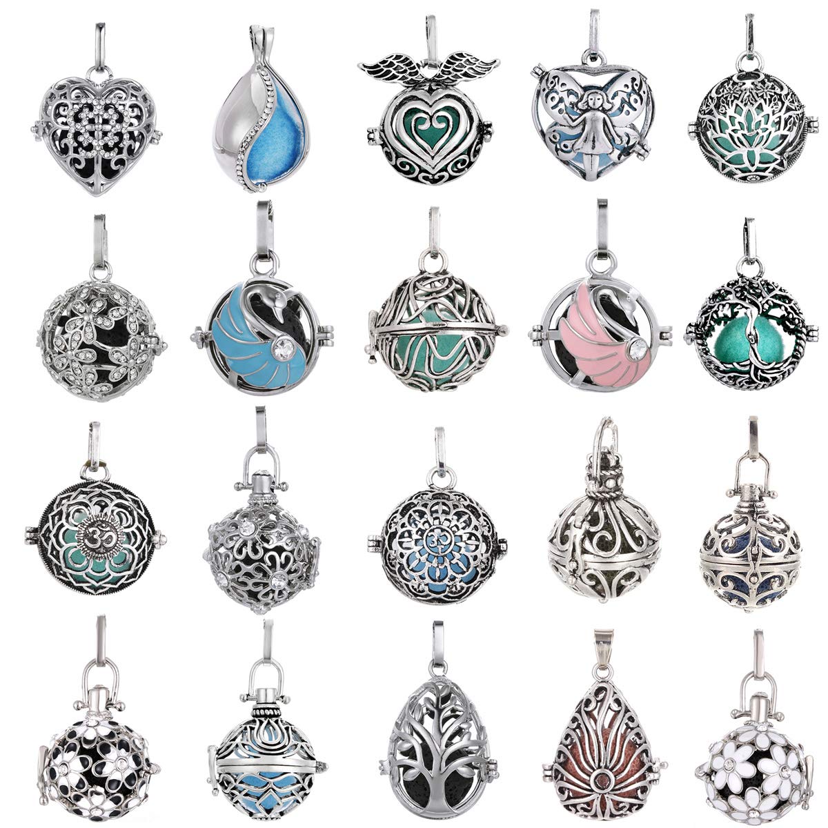 Vie jeune Mixed Filigree Cage Locket Pendants Set, Essential Oil Diffuser DIY Necklace Bracelet Jewelry Making Craft, Bulk Beads Aromatherapy Diffuse Charms Gifts for Women (Random 10pcs Diffusers)
