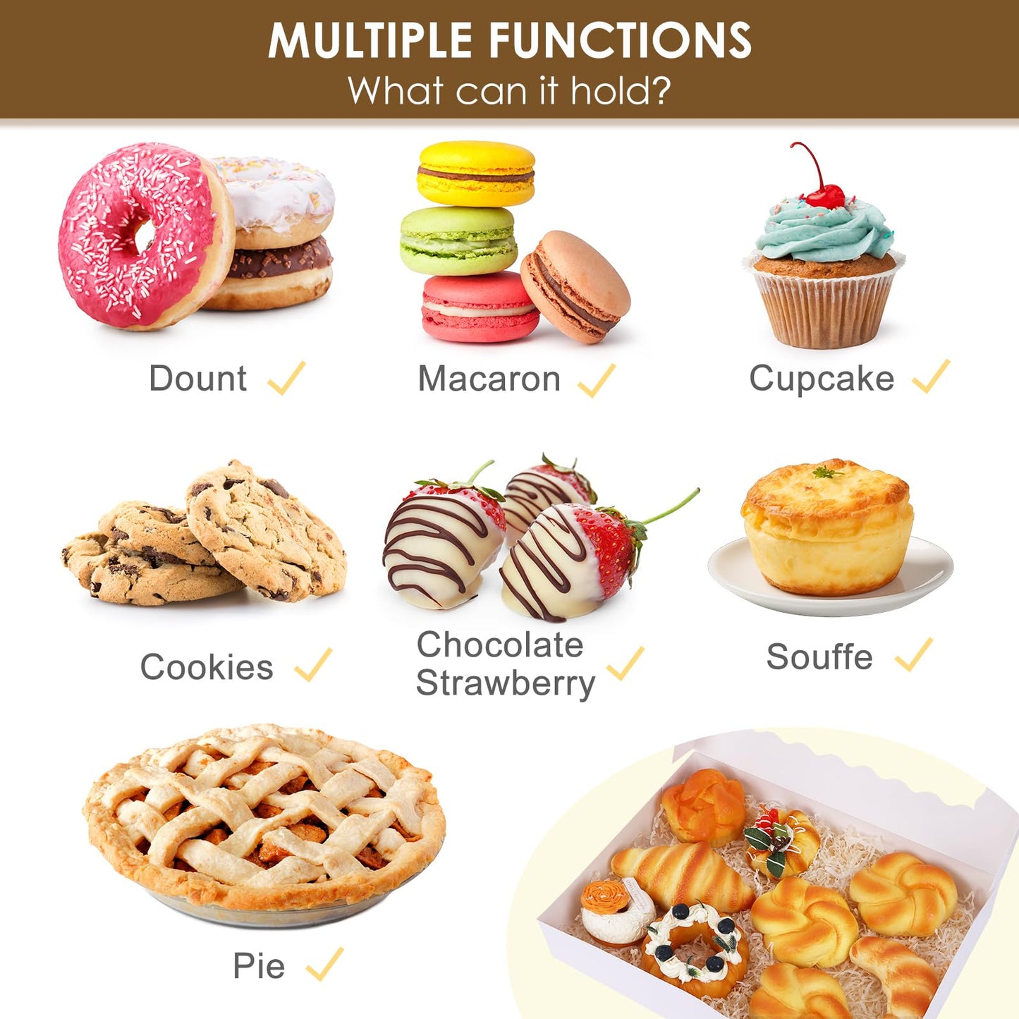 Moretoes 40pcs Cookie Boxes, 14x10x2.5 Inch Auto-Popup Bakery Boxes with Window, for Donuts, Pies, Cakes, Muffins, and Pastries