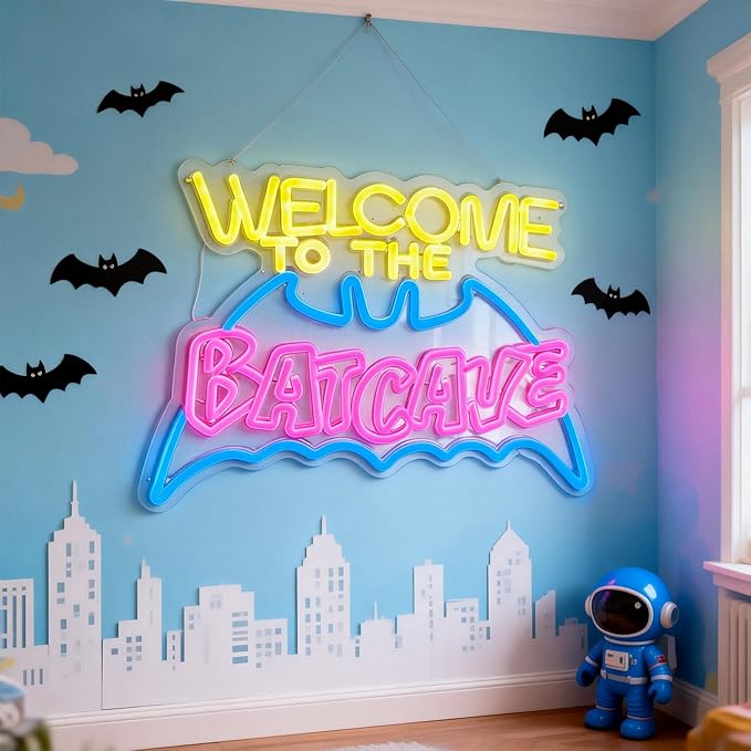 Bat Cave Neon Sign - Wall Decor, Halloween Deocr, Room, Funny Home Decor, Neon Light, LED Sign, Hanging, Bedroom, Dorm, Man Cave, Christmas Supply (USB)