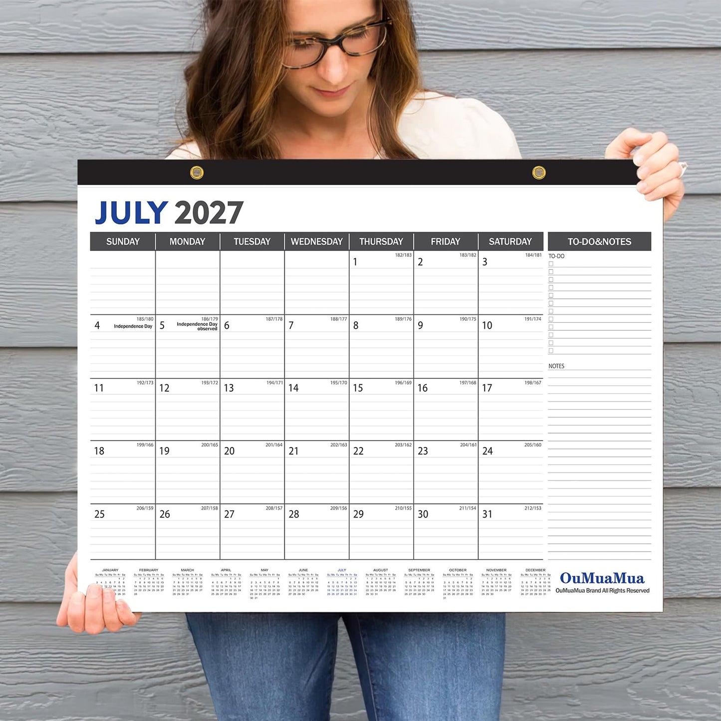 OuMuaMua Large Desk Calendar 2026-2027 - 19 Months from Jun. 2026 through Dec. 2027, 22 x 17 Inches Desktop Wall Calendar with Julian Date To-do & Notes, Corner Protectors for School Home Office