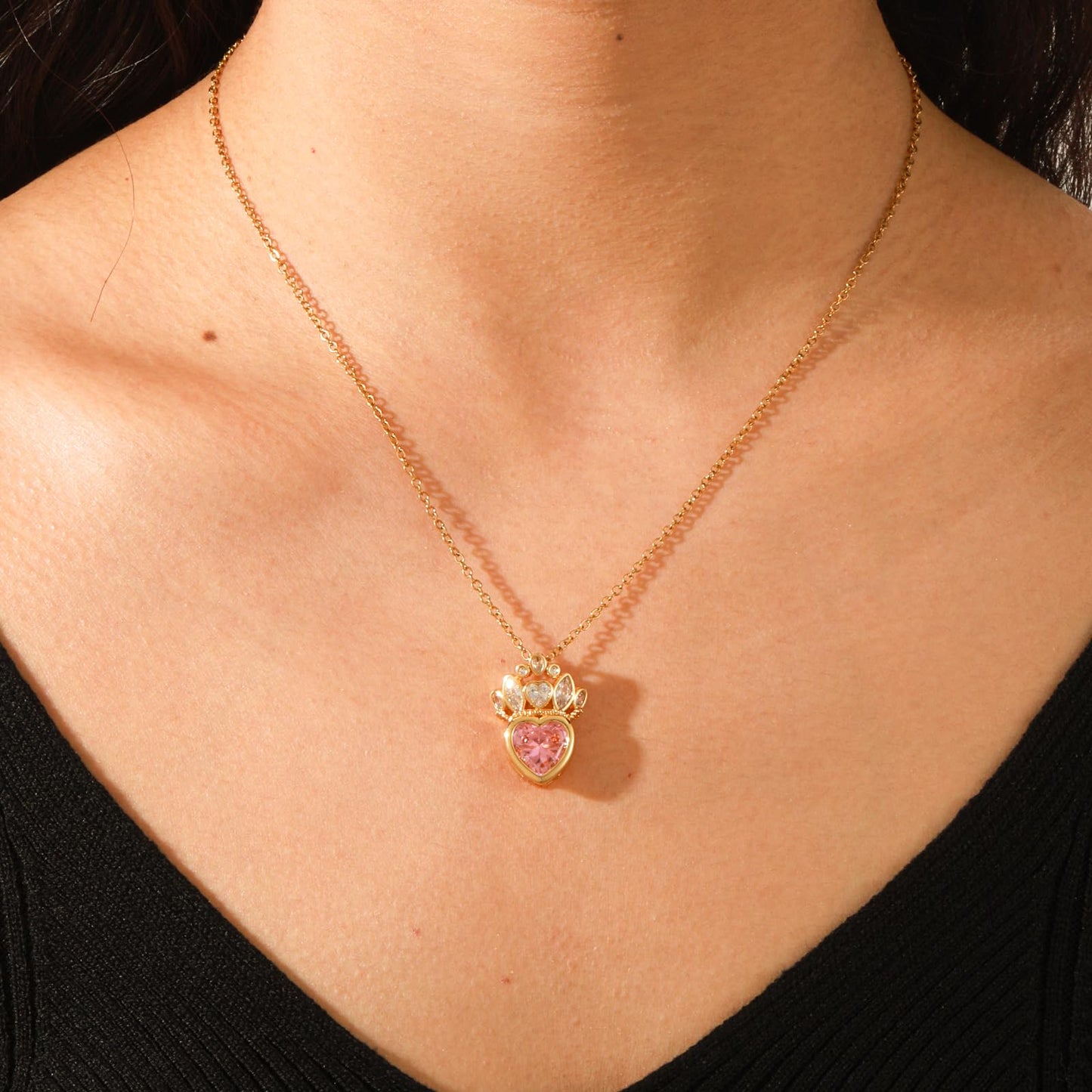 crataly Rose Quartz Crown Heart Necklace for Women-Gold Plated October Birthstone Princess Crown Pendant For Valentine's Day Mother's Day Thanksgiving Day Christmas Birthday Gifts