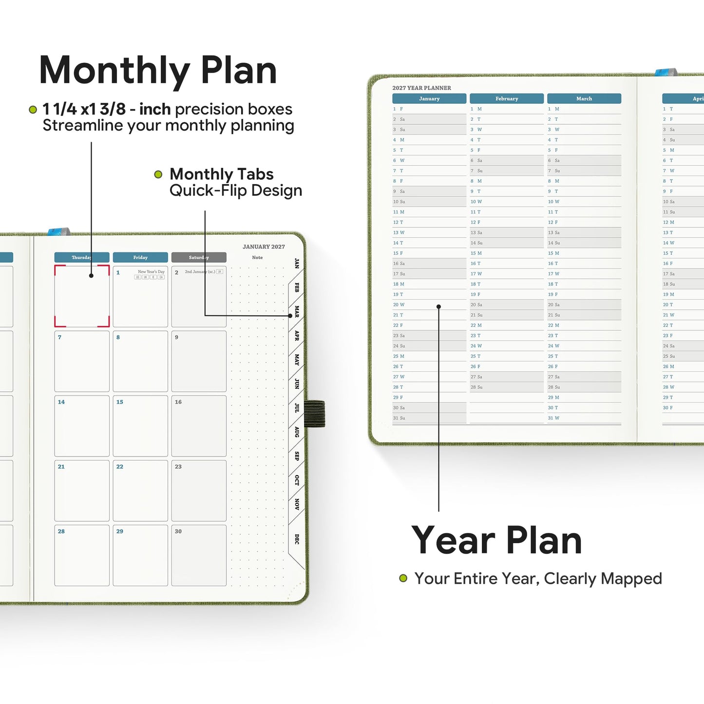 IN-LUXPRO 2026-2027 Weekly and Monthly Planner (July 2026–December 2027), 6.5"x8.5", Vertical Layout, 18 Months Agenda with Month Tabs & Pocket, Academic Calendar with Vegan Leather Cover,Caramel
