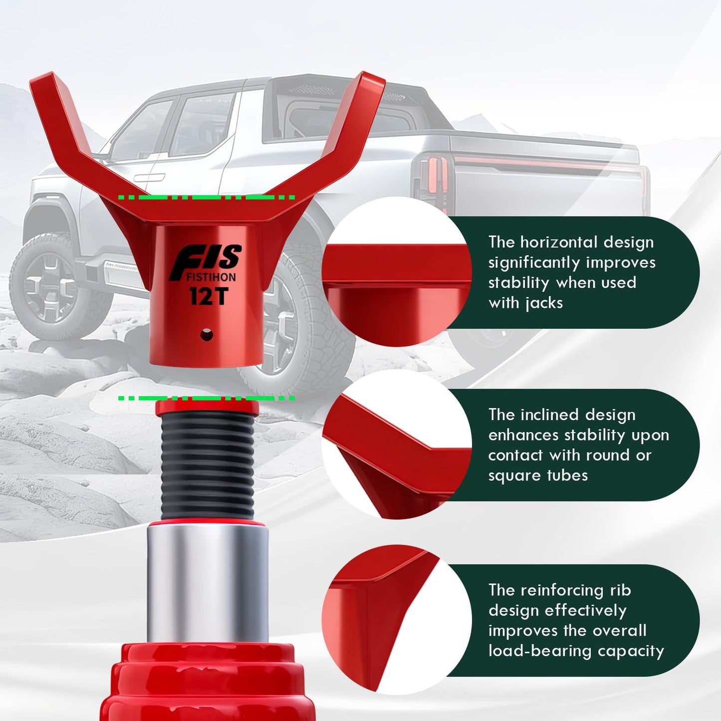 Bottle Jack Adapter for 12t Jack - Safe Steel Lifting Saddle for 3 Inch and 4 Inch Round & Square Axle Tube, Fits 1.65 Inch or Smaller Diameter Accessories (Red)