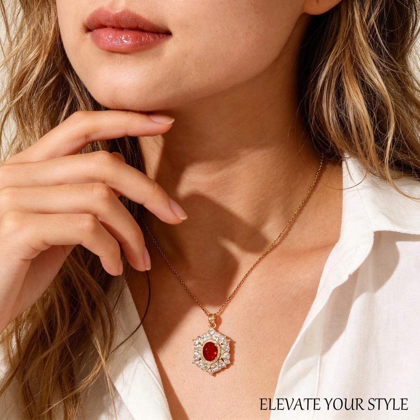 Red Baroque July Birthstone Ruby Necklaces for Women-Gold Plated Ruby Jewelry Waterproof Non Tarnish Maximalist Jewelry Necklace Birthday Valentines Day Mother's Day Christmas Thanksgiving Gifts