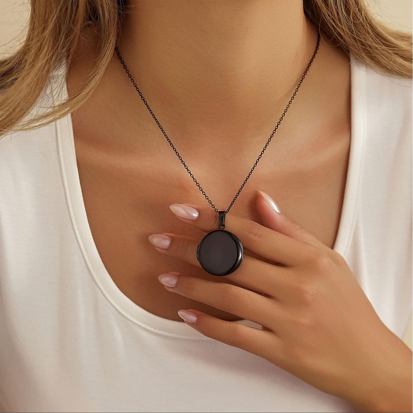 PHOCKSIN Black Round Locket Necklace 12 Birth Flowers Personalized Necklace that Holds Pictures Customized Gifts Locket Necklaces for Birthday