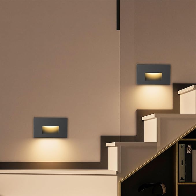 Step Lights Outdoor Indoor LED Stair Lights, 3000K Warm White 12V Low Voltage, 4W 350LM IP66 Waterproof, Horizontal Black for Stairs, 3-Pack