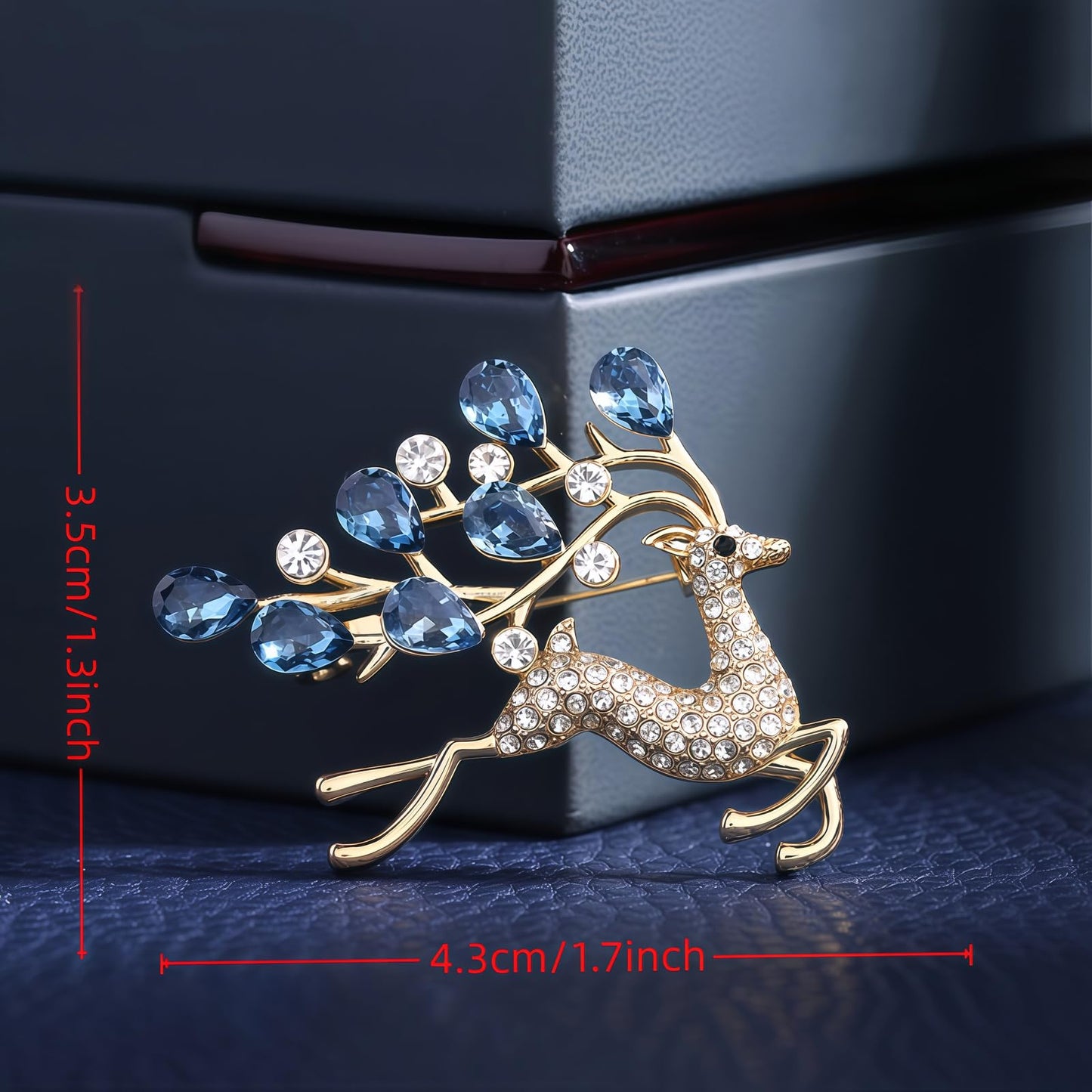 Yaximhozz 2pcs Rhinestone Brooch Pin for Women Dress Elegant Stylish Crystal Brooches Fashion Accessories Pins Lapel Boutonniere Ideas Wedding Christmas Birthday Jewelry Easter Gift (17 Blue Deer/Red Heart)