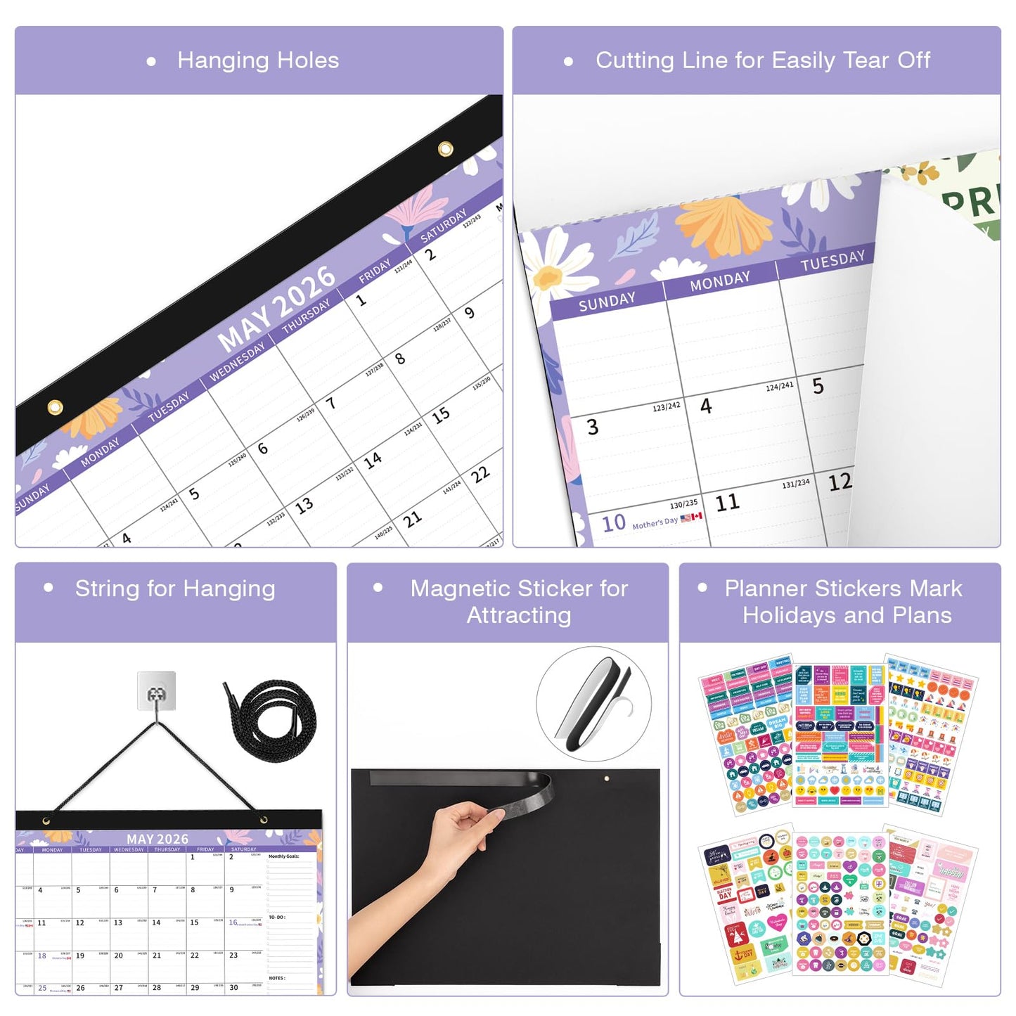 Ospelelf 2026-2027 Calendar Magnetic Desk Wall Desktop Monthly Planner from January 2026 - June 2027 Large To Do Pad with Plastic Cover for Office 17" X 12" Ditsy Floral