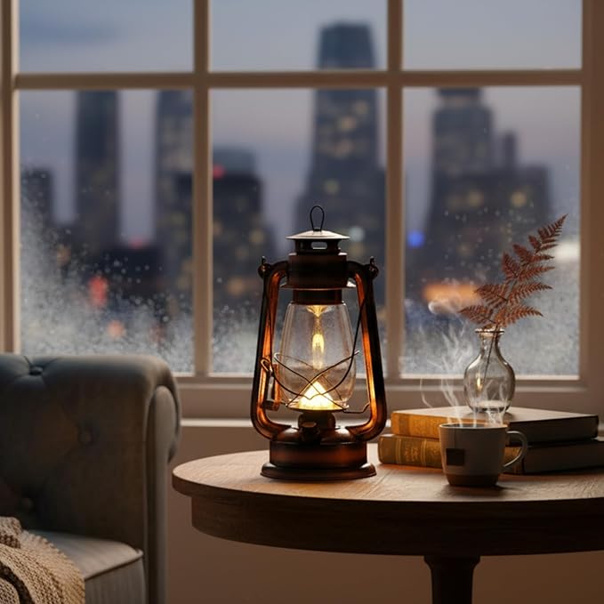 Hortsun 6 Pcs 12 Inch Vintage LED Hurricane Lantern Warm LEDs and Dimmer Switch Battery Operated Farmers Hanging Lantern for Indoor Outdoor Camping Usage Decor