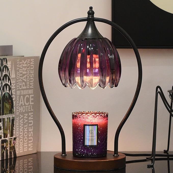 Candle Warmer Lamp, Dimmable Candle Warmer with Timer, Vintage Candles Wax Warmers for Jar Candles Birthday Gifts for Women, Mom, Home Decor for Bedroom Living Room, Purple Black