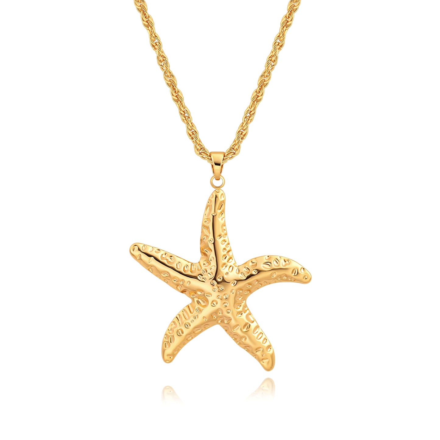 PEARLADA Statement Gold Plated Starfish Cord Necklace, Boho Large Pendant Rope Necklace, Summer Beach Jewelry