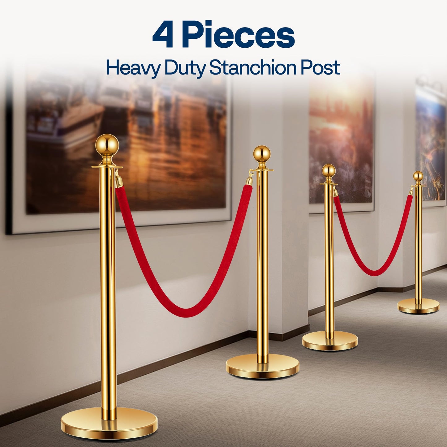 VIVOHOME Stanchions and Velvet Ropes 4PCS, Water-Fillable Base with Stainless Steel Post, 5 Feet Velvet Ropes and Posts, Crowd Control Barriers, Red Carpet Runner Poles for Party Supplies