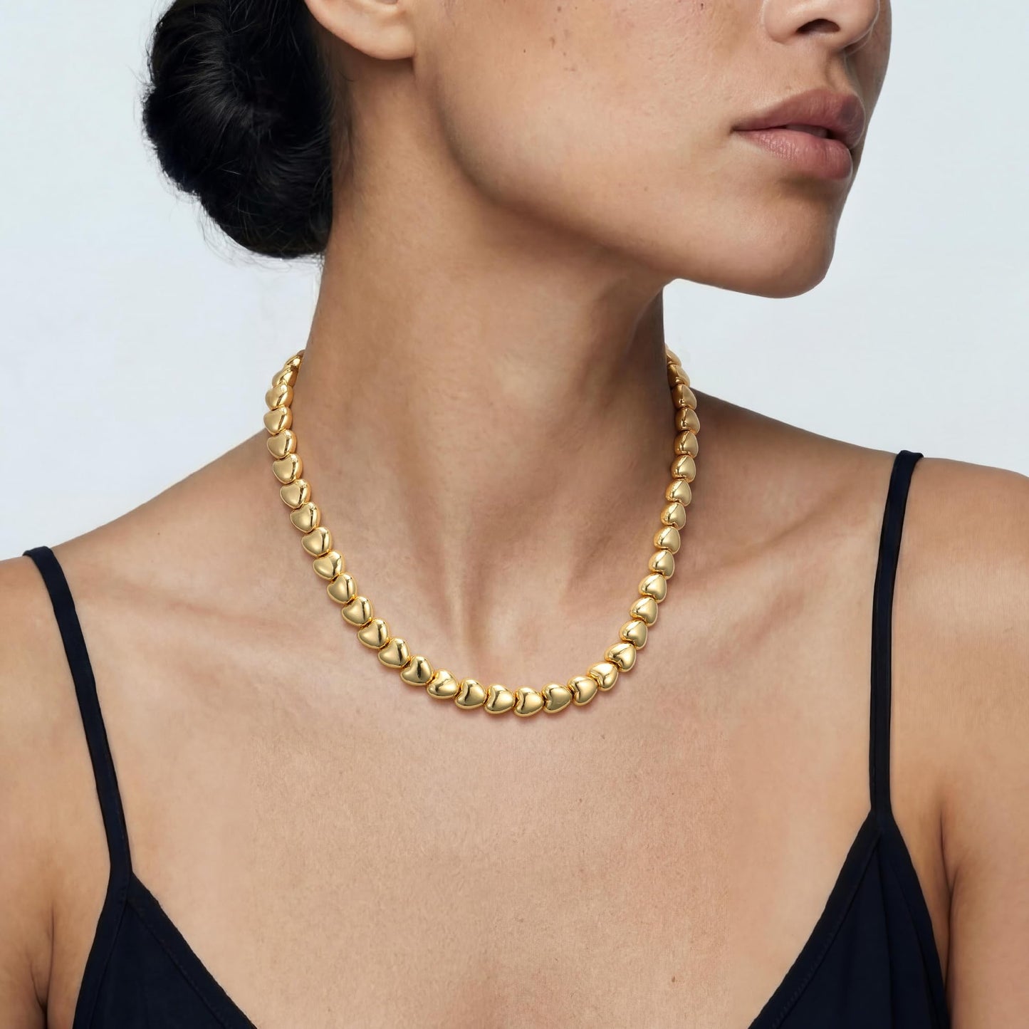 Sajidos Gold Plated Plastic Beaded Necklaces for Women 14K Gold Plated Bead Chunky Heart Charm Pendant Necklace Handmade Trend Fashion Jewelry Gifts