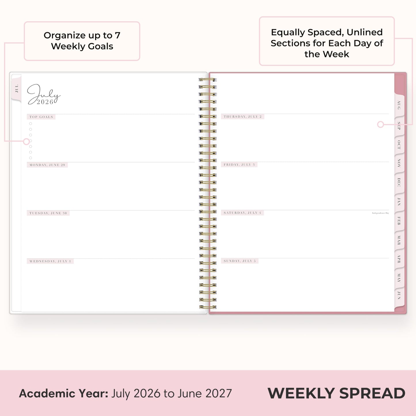 Blue Sky Rachel Parcell 2026-2027 Weekly and Monthly Academic Year Planner Calendar, July 2026 - June 2027, 8.5" x 11", Flexible Cover, Wirebound, Laminated Tabs, Storage Pocket, Includes Stickers, Peony
