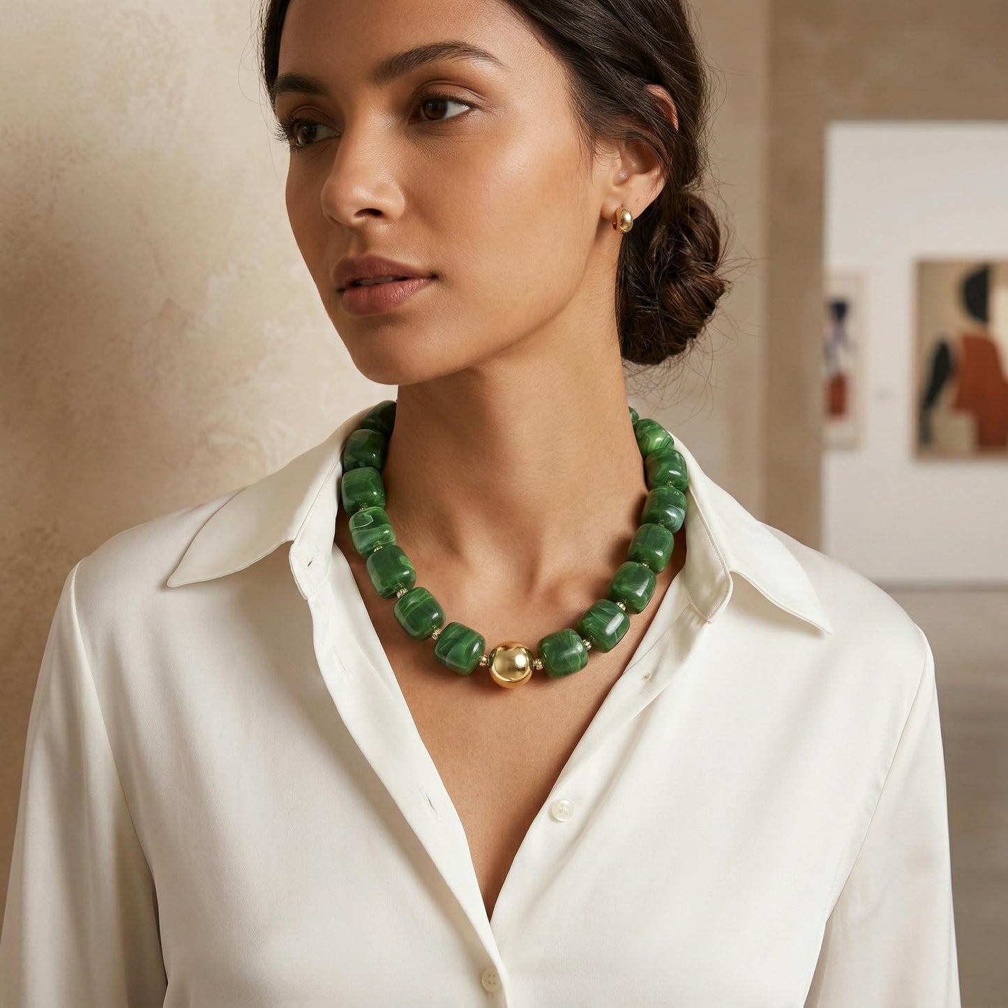 BREPINE Dark Green Chunky Necklaces for Women Multicolored Large Square Resin Beads Necklace Trendy Bold Statement Beaded Summer Candy jelly Vacation Choker