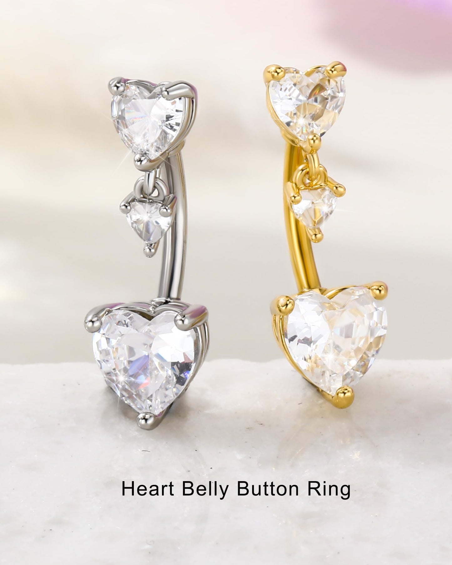 Jewseen 14K Gold Plated Belly Piercing Gold 14G Heart Belly Button Rings for Women Navel Ring 316L Stainless Steel Navel Jewelry