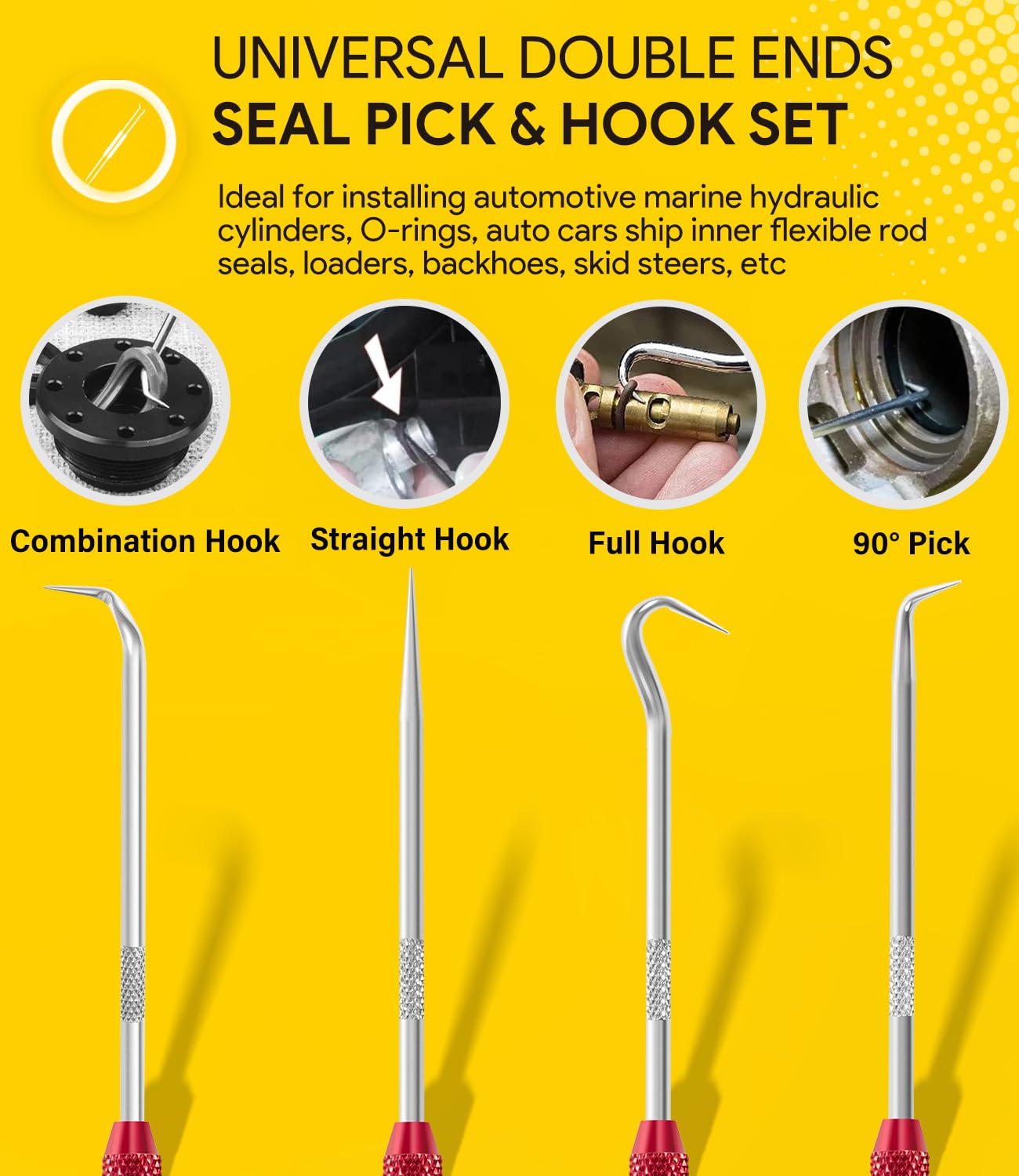 5 Pack Hydraulic Seal Installation Tool Kit, Hydraulic Cylinder Piston Repair Seal Tools, U-Cup Rod Seal Installation Tool Kits, Upgraded Seal Twistor Install Tool Set with Pick and Hook Set