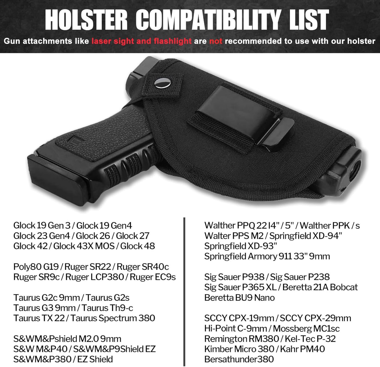 Gun Holster for Men/Women, 380 Holster, Pistol Holster for Glock 43x, IWB/OWB 9mm Holsters, Fits Glock19,17,23,26,27,42,43 S&W M&P Sig (Black)