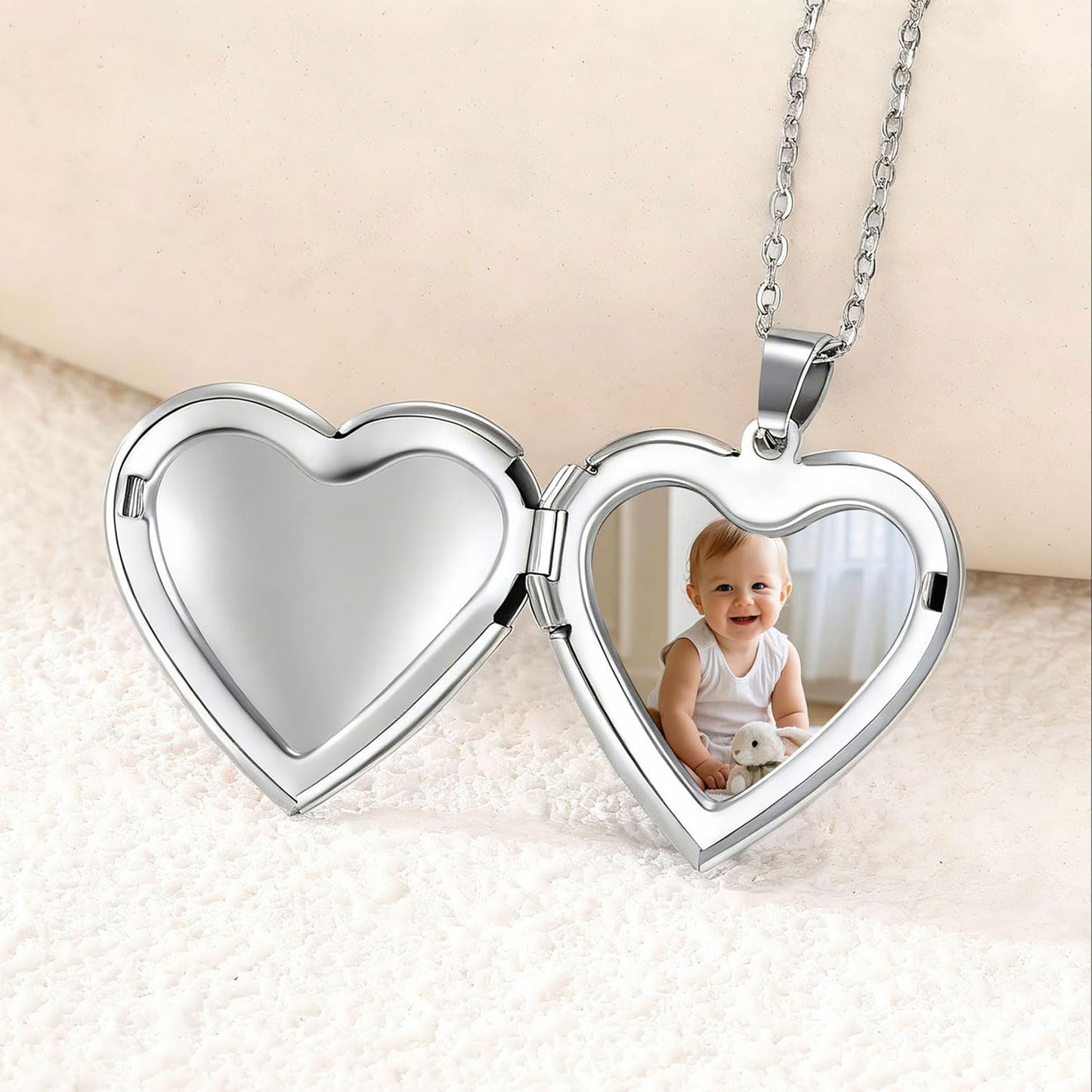 PHOCKSIN Silver Heart Locket Necklace I Love You Forever Personalized Love Heart Necklace that Holds Pictures Customized Gifts Locket Necklaces for Birthday