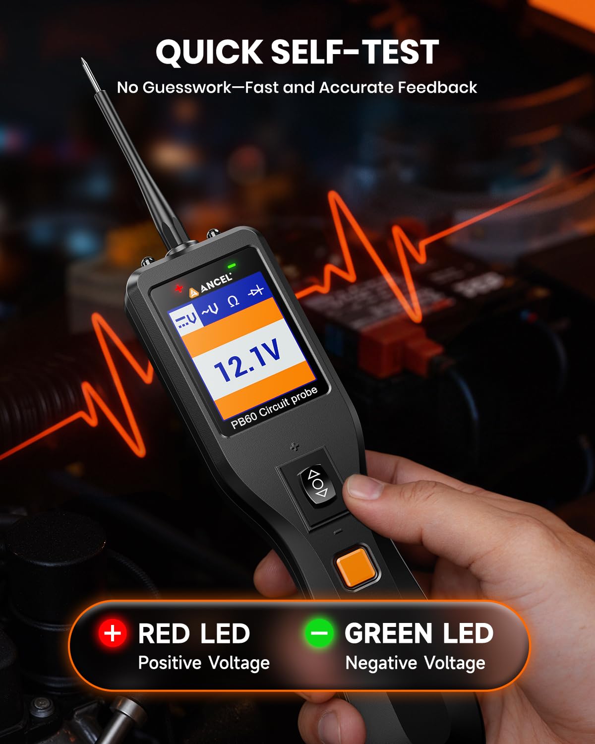 ANCEL PB60 Automotive Power Circuit Probe Tester 12-24V, All-in-One Electrical Diagnostic Tool with Component Activation, Short Finder, Digital Multimeter Ohmmeter Functions for Cars Trucks RVs ﻿