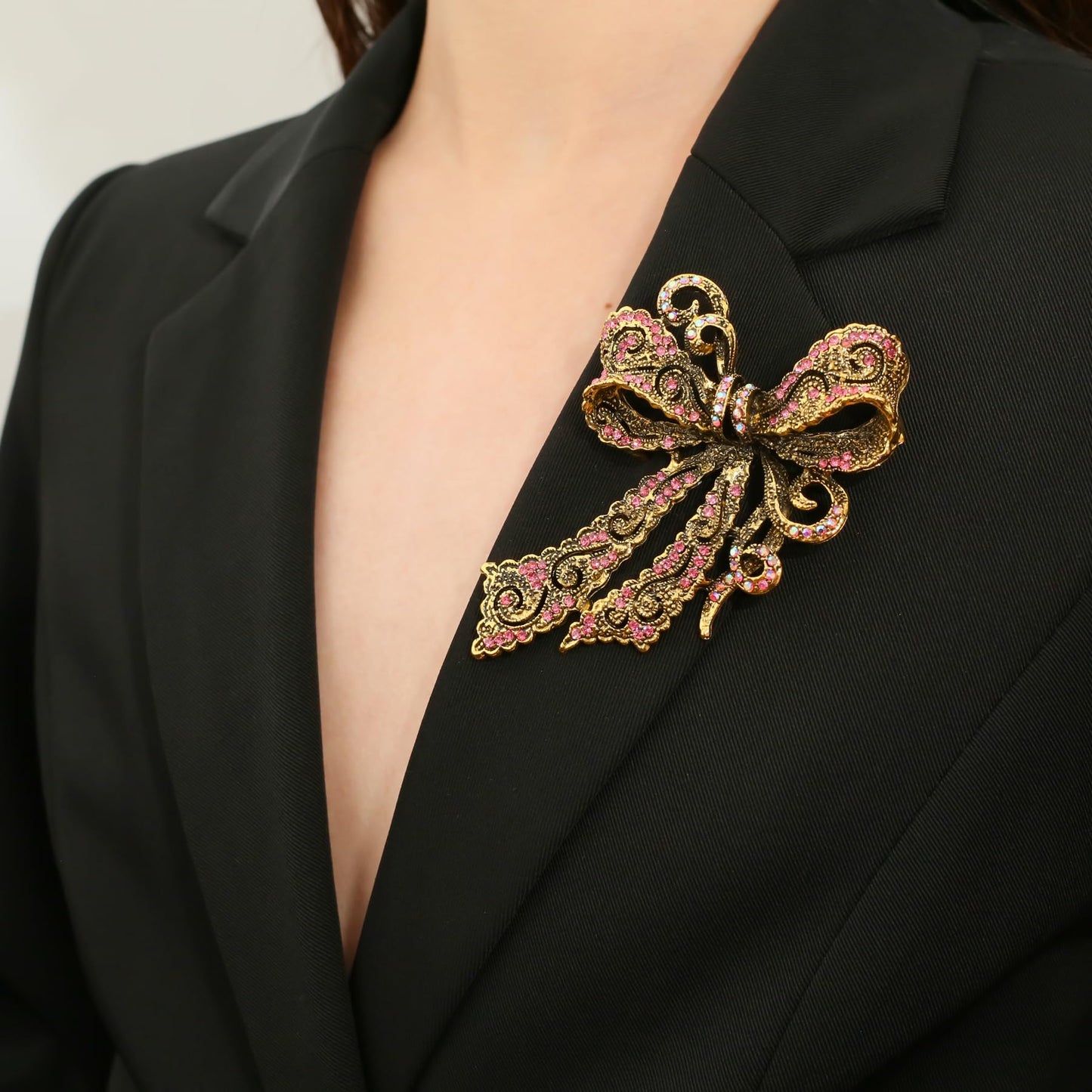 Vancy Utopia Rhinestone Bow Brooch Vintage Crystal Large Bowknot Brooches for Women Brooch Pin Wedding Fashion Jewelry Accessories,Women Gift