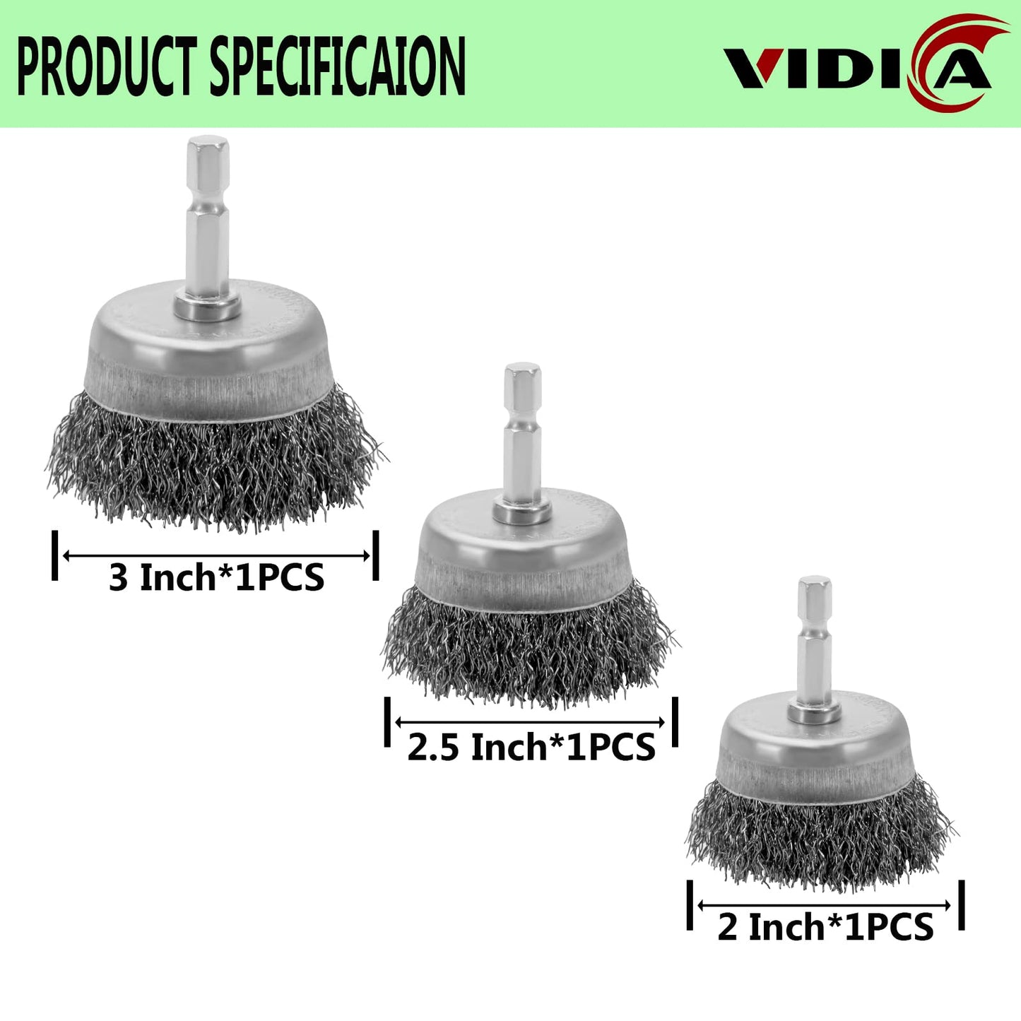 VIDICA Wire Brush Set 20 Pcs, 1/4 Inch Hex Shank Wheel for Drill, Carbon Steel Brush Set for Cleaning Rust