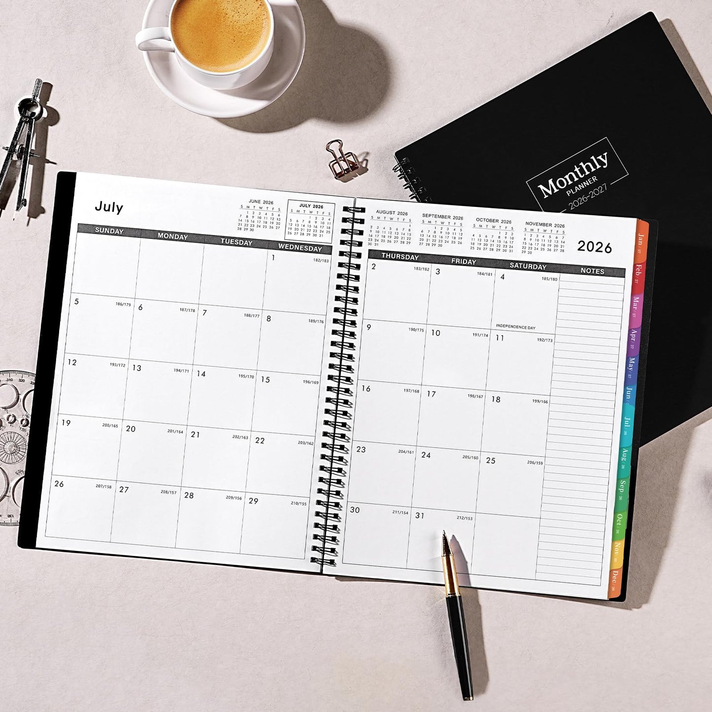Monthly Planner 2026-2027 - Academic Planner 2026-2027, JUL. 2026 - DEC. 2027, Calendar planner with Colorful Tabs, 8.5" x 11", 26-27 Monthly planner/Calendar with Pocket, Thick Paper, Twin-Wire Binding - Black