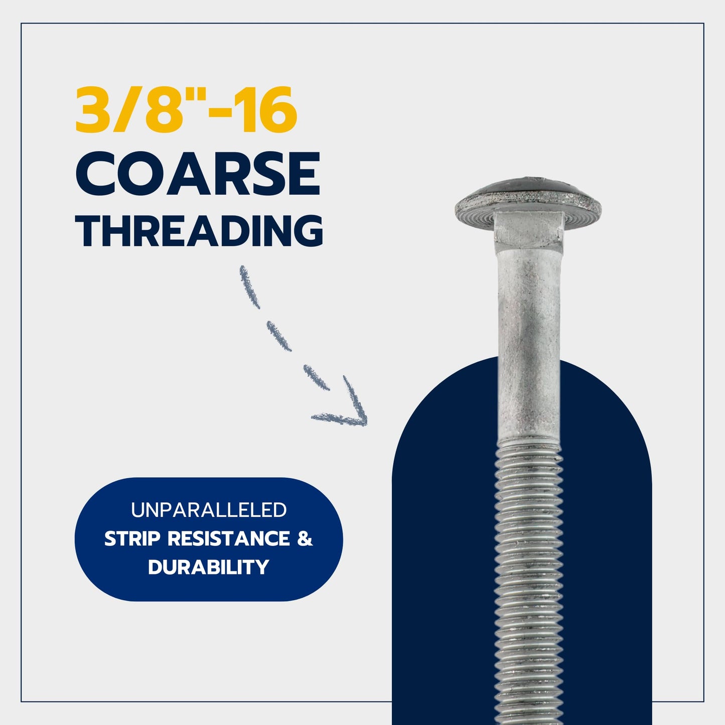 3/8" x 12" (50 Pack) Galvanized Carriage Bolt Kit, Grade 307A, Hot Dip Galvanized for Exterior Use by Makers Bolt