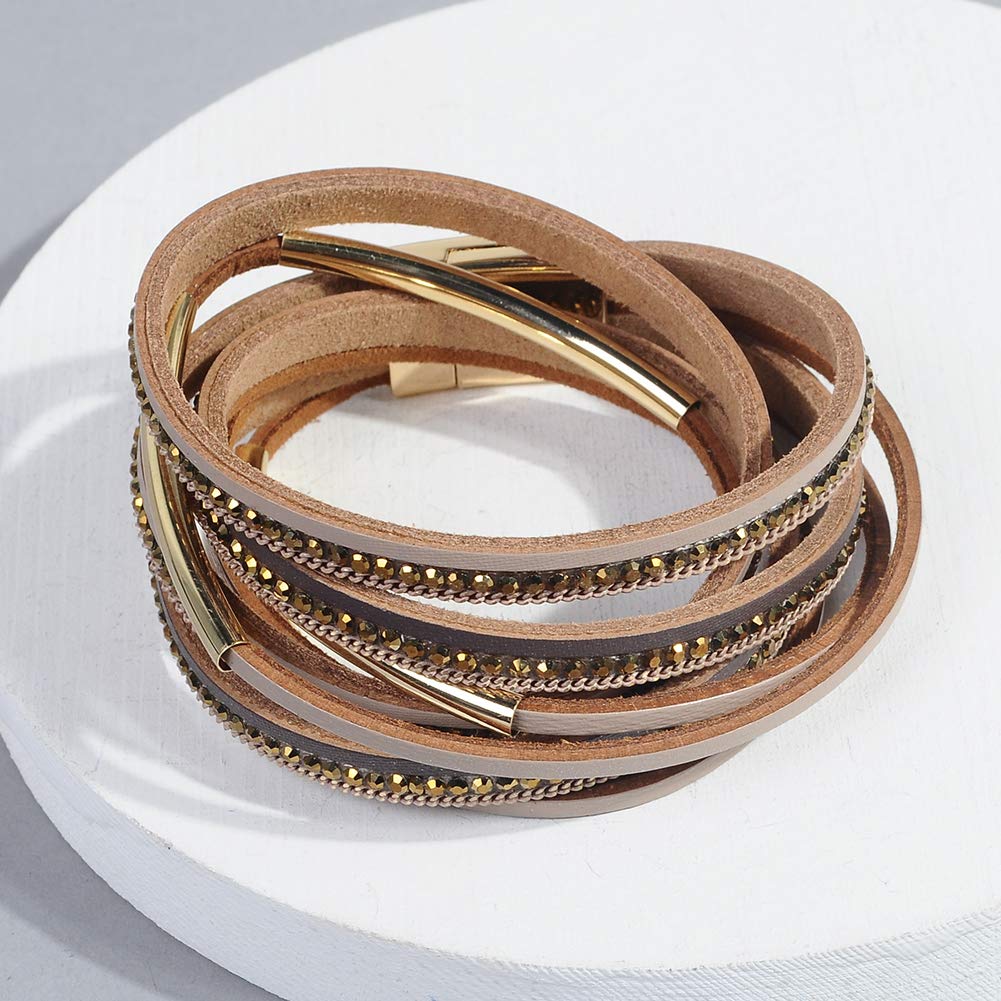 Artilady Leather Wrap Bracelet for Women-Boho Multi Layered Stackable Bracelets Bangle With Magnetic Clasp Jewelry for Women Trendy