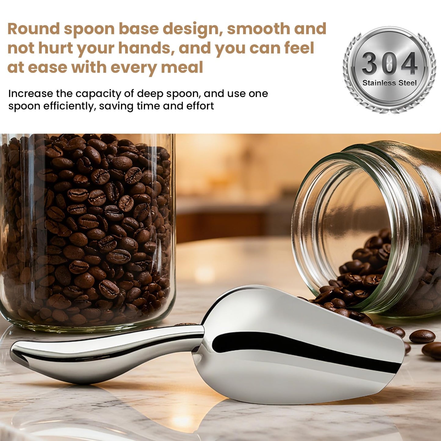 12 Oz 304 Stainless Steel Ice Scoop for Freezer & Ice Machine 2 Pack– Heavy Duty Metal Scooper, Dishwasher Safe, Multi-Purpose for Kitchen, Bar, Party, Wedding (Ice,Dry Goods) (Polished silver)