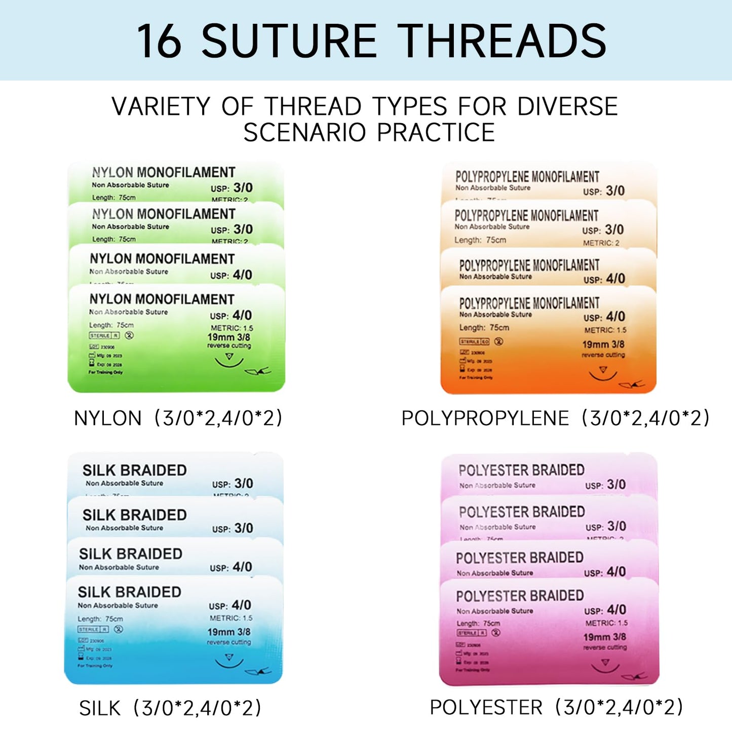 Suture Practice Kit for Medical Students - Suturing Kit Suture Pad with Pre-Cut Wounds, Suturing Threads & Tools, Wound Closure Stitches Training Kit for Med Dental Vet Students, Educational Use Only