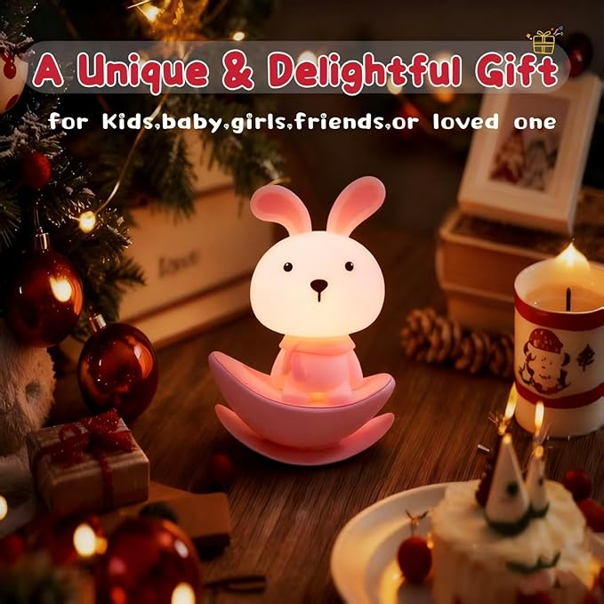 Night Lights for Kids,Rechargeable Nursery Night light,Small Lamps for Baby Nursery,Pink Lamps Bunny, Soft Warm Light,Breastfeeding,Sleep Aid,Cute Funny Gifts for Baby Toddler Kids Boys Girls