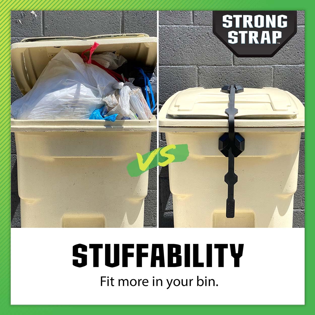 Blazer Brand Strong Strap Lid Lock for 32–96 Gallon Garbage Cans (1 Starter Kit) Long Lasting, No Tools Required, Stretch to Latch, Mitigate Pests, Wind, Overflow, and Spillage
