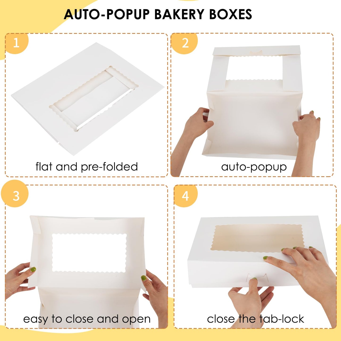 Moretoes 30pcs Auto-Popup Cookie Boxes, 12x8x2.5 Inches Bakery Boxes with 3 Style Windows for Chocolate Covered Strawberries, Donuts, Pastries,Cake Pops
