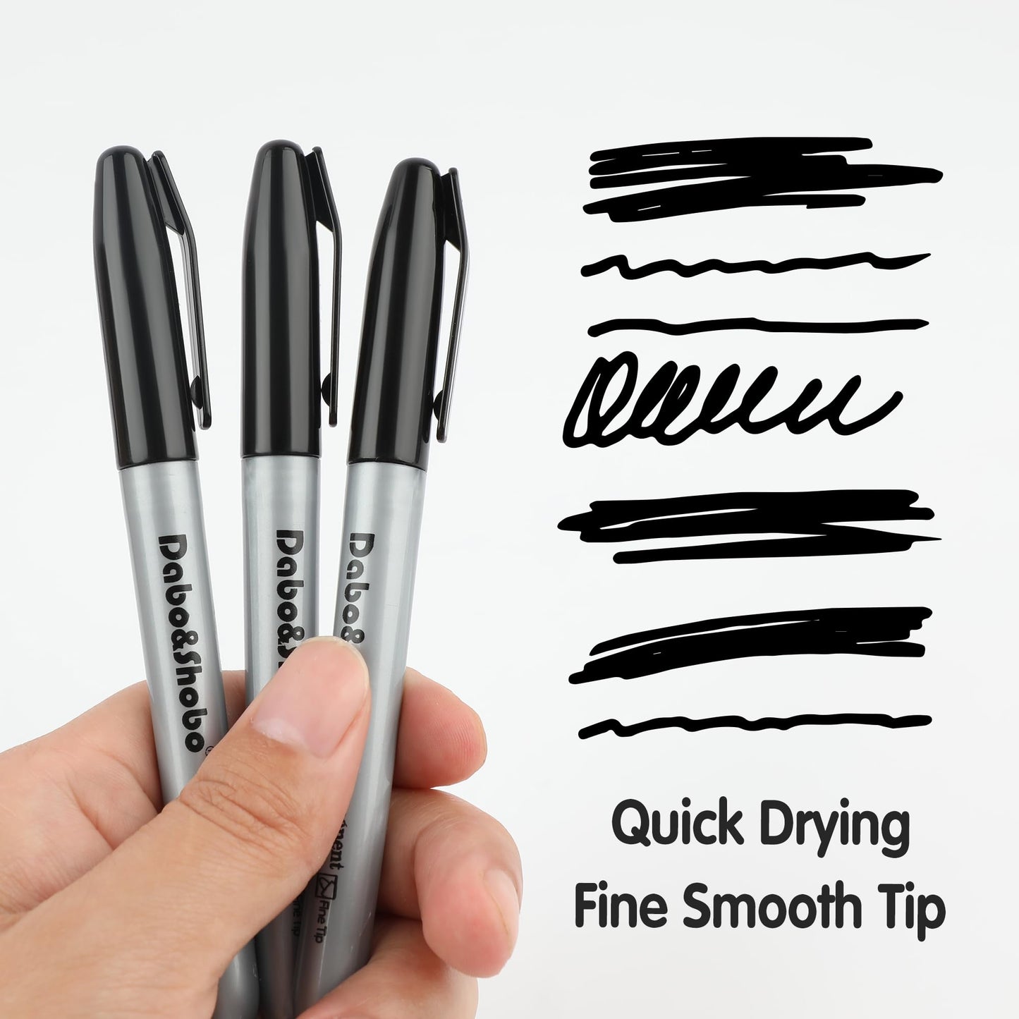 Dabo&Shobo Permanent Markers, 160 Pack Black Permanent Markers Bulk, Fine Tip, Quick Drying, Waterproof Markers, Work On Wood, Metal, Plastic, Stone, Glass For Office School Home