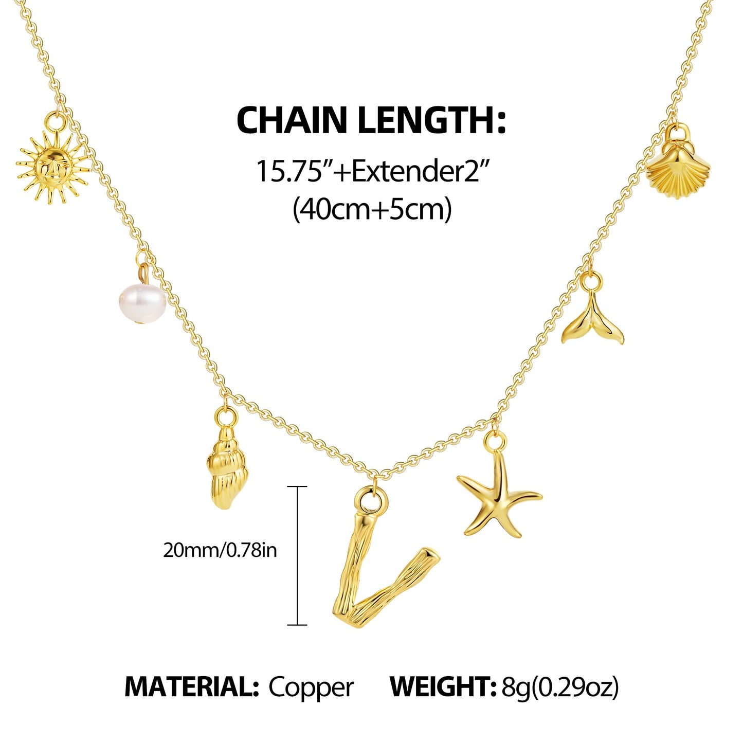 SLOONG Initial Charm Necklace 14K Gold Plated Letter Neckalce Freshwater Pearl Necklace Choker Boho Summer Seashell Beach Starfish Surfer Jewelry Gifts for Women V