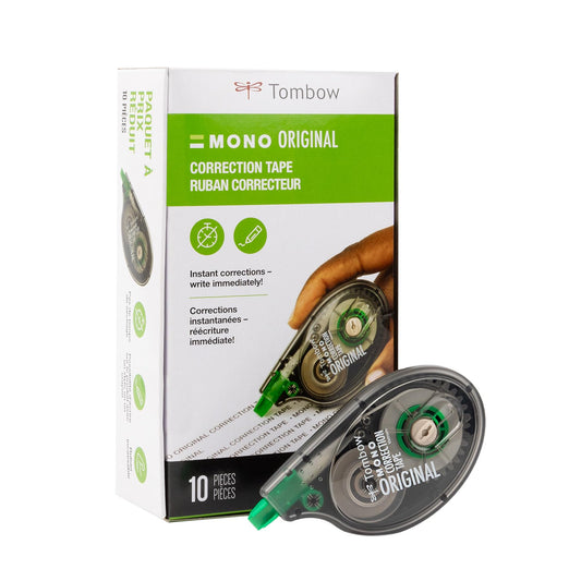Tombow 68720 MONO Original Correction Tape, 10-Pack. Easy To Use Applicator for Instant Corrections, White, 10 Count (Pack of 1)