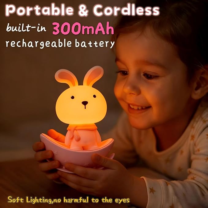 Night Lights for Kids,Rechargeable Nursery Night light,Small Lamps for Baby Nursery,Pink Lamps Bunny, Soft Warm Light,Breastfeeding,Sleep Aid,Cute Funny Gifts for Baby Toddler Kids Boys Girls