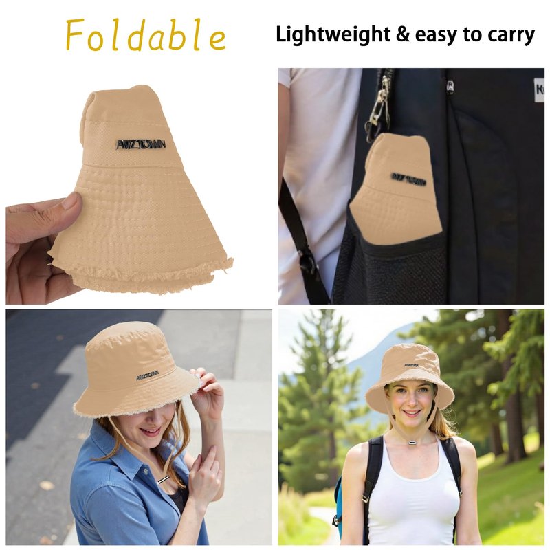 Sun Hats for Women Wide Brim Ponytail, Sun UV Protection UPF 50+ Breathable Cotton Summer Hat for Hiking Beach Fishing Summer Safari Khaki