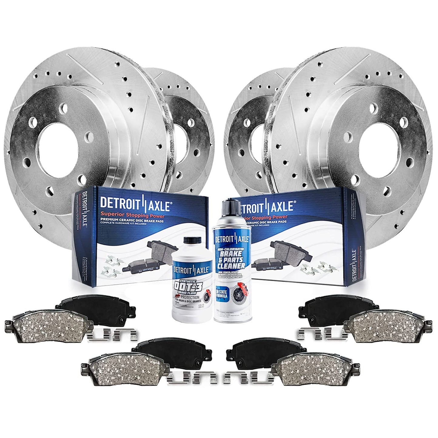 Detroit Axle - Brake Kit for 2005-2012 Nissan Pathfinder 11.65 inch Front & 12.13 inch Rear Drilled & Slotted Disc Brake Rotors