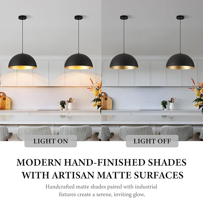16" Industrial Large Pendant Light Fixtures,Black and Gold Pendant Lights Kitchen Island,Farmhouse Pendant Light Fixtures for Kitchen Foyer Cafe Dining Room,2 Pack