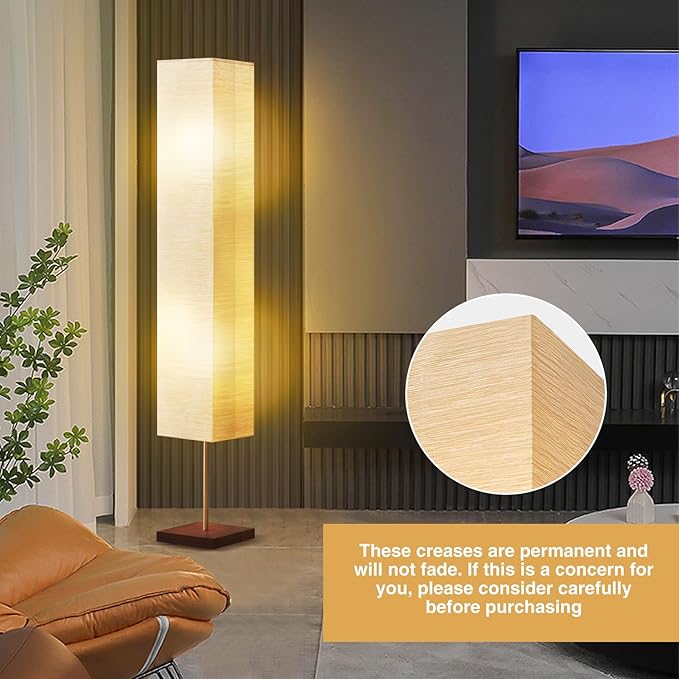 GyroVu Floor Lamp for Living Room, Color Temperature Adjustable Column Tall Lamp, Standing Lamp with Walnut Base Corner Floor Lamp for Bedroom, Office& Living Room-Beige(Bulbs Included)