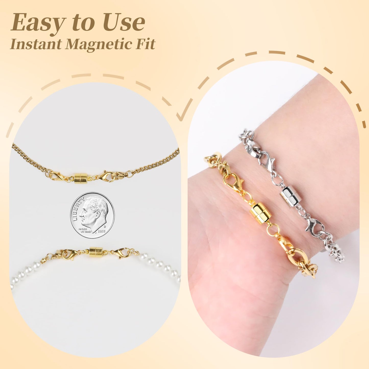 SUTQIGUI Magnetic Necklace Jewelry Clasps and Closures with Double Lobster Clasp, 14K Gold Magnetic Jewelry Clasps for Necklaces, Bracelet Necklace Extenders for Women (12PCS)
